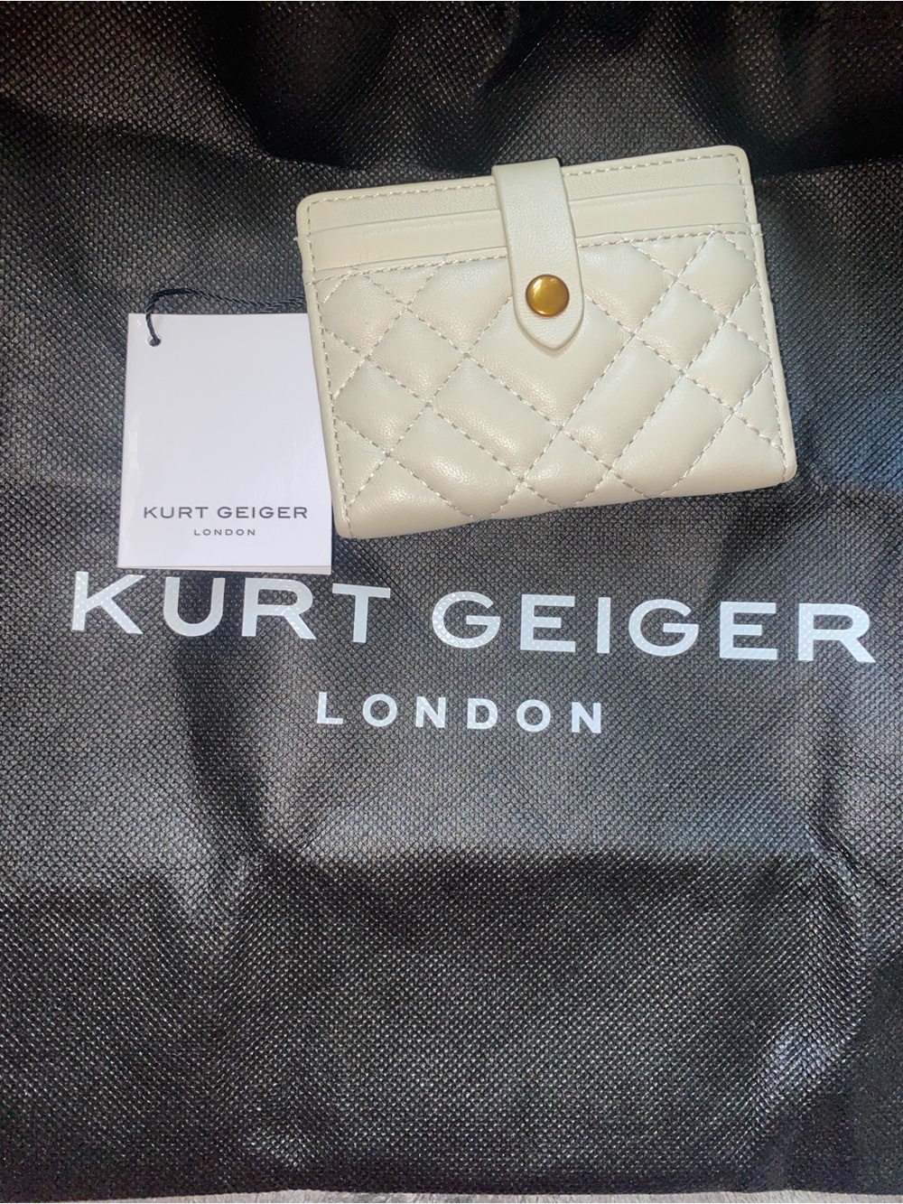 BNWT & Dust Bag Kurt Geiger London Quilted Leather Bifold Card Wallet $78